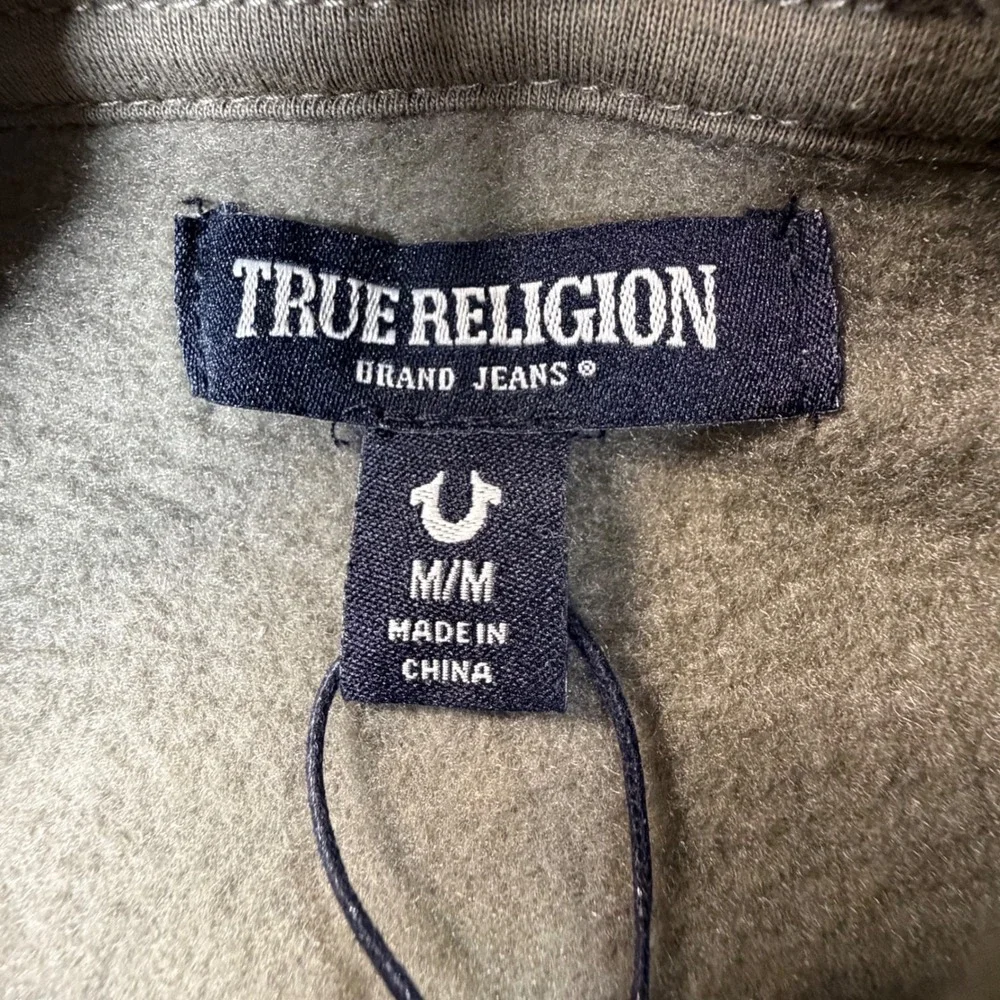 True Religion Big HS Foil Zip Hoodie Mens M Kalamata Olive Green Loungewear